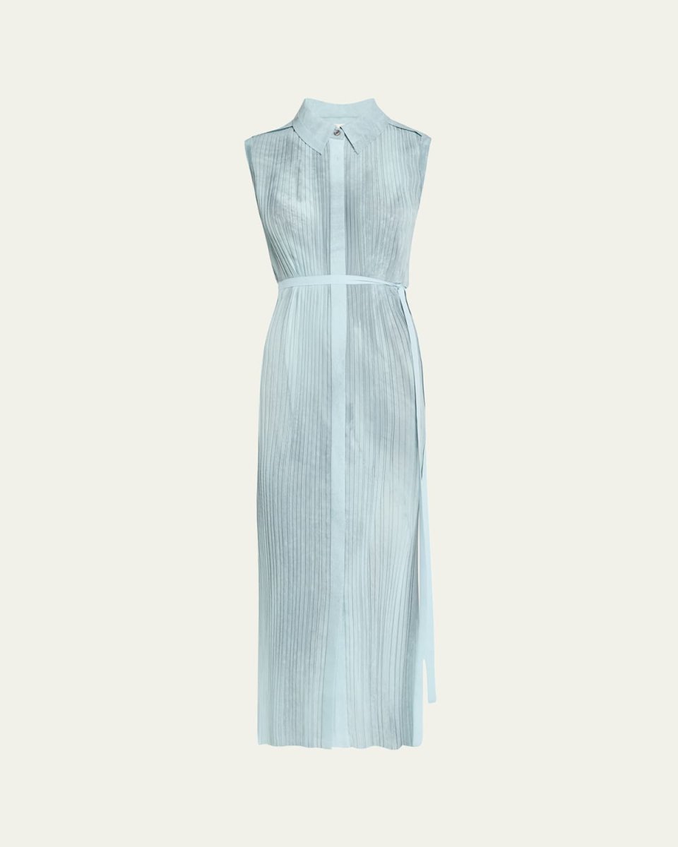 Pleated Georgette Sleeveless Shirtdress